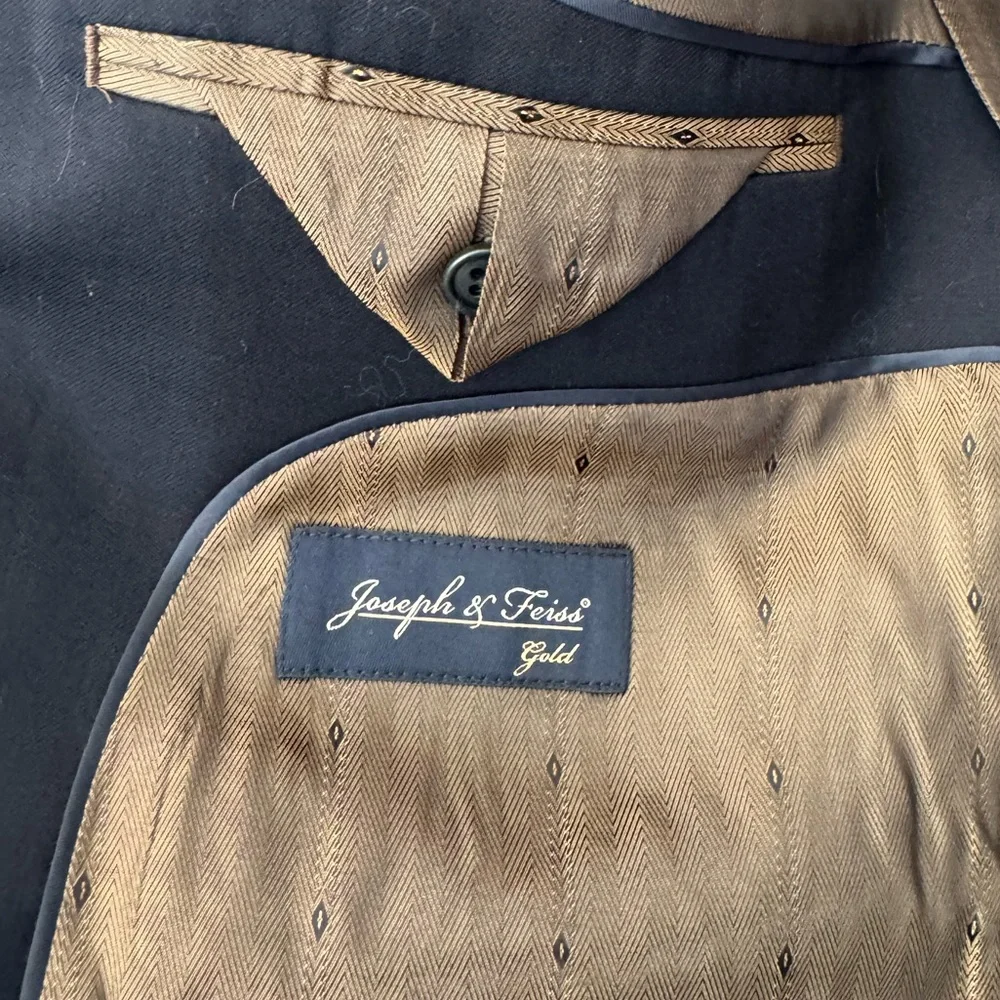 Joseph Feiss Gold Sport Coat Blazer 2 Button Navy Blue Twill Wool 42S Executive - Picture 5 of 5